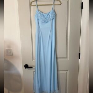Azazie Blue Cowl Neck Maxi Gown